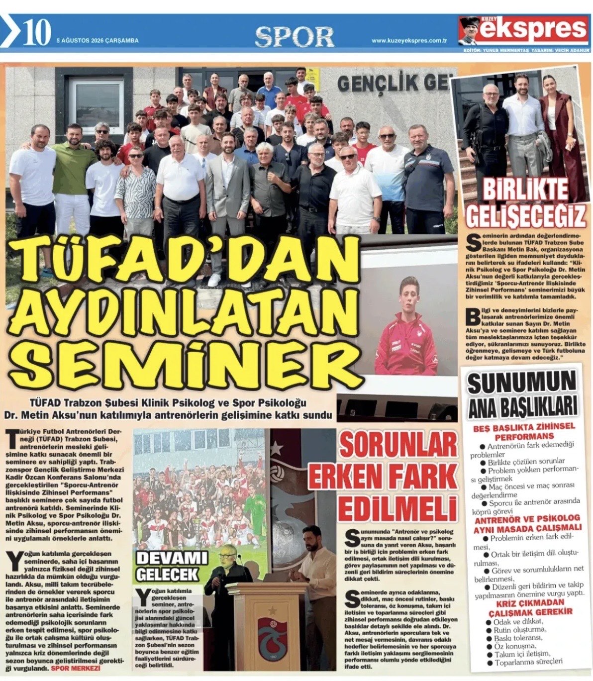 Kuzey Ekspres Gazetesi'nde yayımlanan TÜFAD seminer haberi